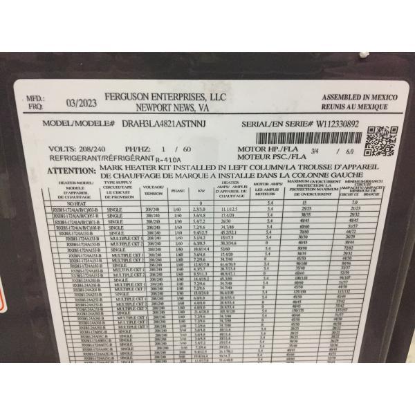 Manejador de aire AC/HP compatible con comunicación de 4 toneladas ECM 208-240/60/1 R-410A CFM 1450 16 SEER2
