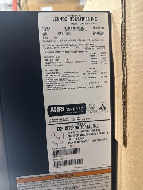 50,000 BTU Modulating Natural Gas-Fired Hot Water Boiler 95% AFUE, 120/60/1