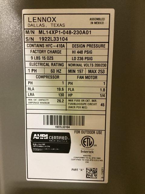 4 Ton Single Stage Split-System Heat Pump 208-230/60/1 R410A 14 SEER