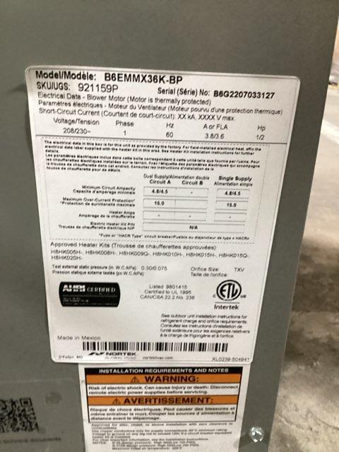 3 Ton AC/HP Multiposition ECM Air Handler 208-230/60/1 R-410A CFM 1530 15 SEER