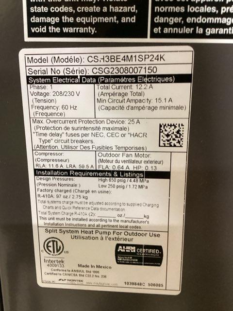 2 Ton Single Stage Split-System Heat Pump 208-230/60/1 R410A 14.3 SEER2