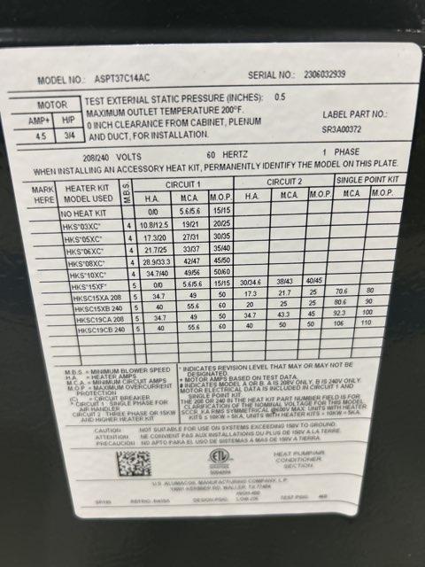 3 Ton AC/HP ECM Multi-Position Air Handler; 208-240/60/1, R-410A, CFM: 1200