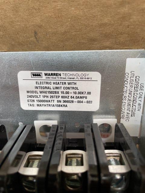 15 Kw Electric Heat Kit, 208-240/60/1, 60 Amps