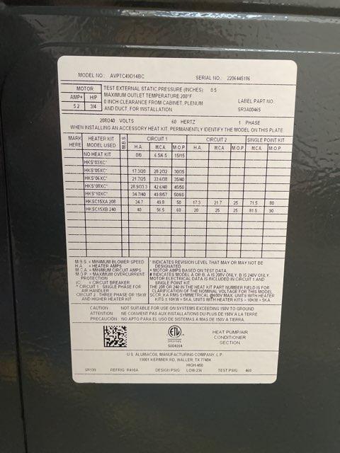 4 Ton AC/HP Multi Pos Variable ECM Communicating Compatible Air Handler 208-230/60/1 R-410A CFM 1530