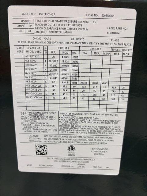 3.5 Ton AC/HP Multiposition ECM Air Handler 208-240/60/1 R-410A CFM 1400