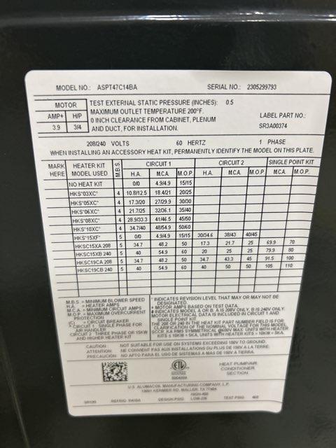3.5 Ton AC/HP Multiposition ECM Air Handler 208-240/60/1 R-410A CFM 1400