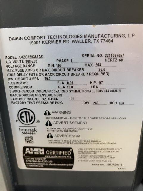 3 Ton Inverter Split-System Communicating Heat Pump 208-230/60/1 R410A 18 SEER