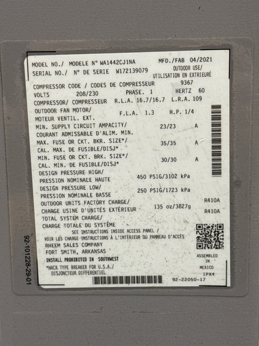 3.5 Ton Split-System Air Conditioner 208-230/60/1 R410A 14 SEER