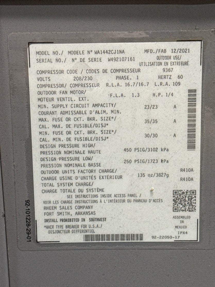 3.5 Ton Split-System Air Conditioner 208-230/60/1 R410A 14 SEER