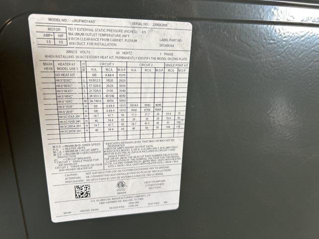 4 Ton AC/HP Multiposition PSC Air Handler 208-230/60/1 R-410A CFM 1900