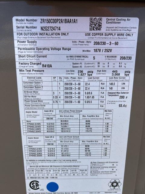 12.5 Ton Two-Stage Convertible Packaged Air Conditioning Unit, 11 EER, 208-230/60/3, R410A