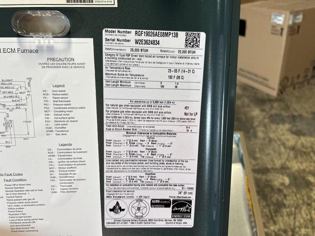 26,000 BTU Single-Stage Multiposition ECM Multi Speed Gas Furnace 96% AFUE 115/60/1 CFM: 800