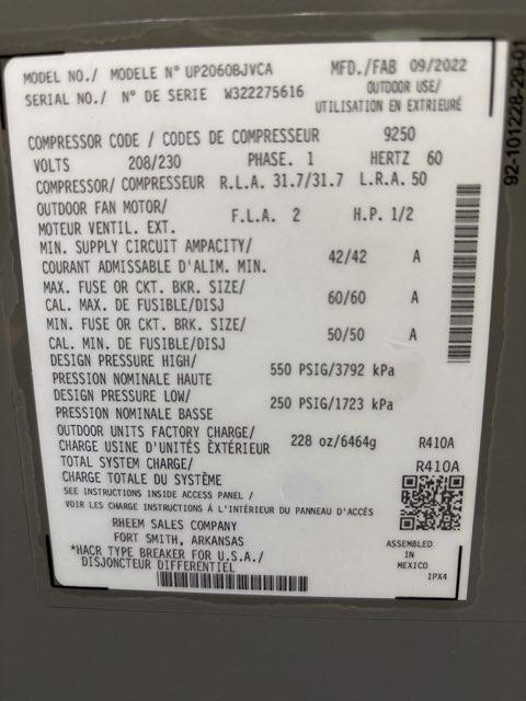 5 Ton Inverter Split-System Communicating Heat Pump 208-230/60/1 R410A 20 SEER