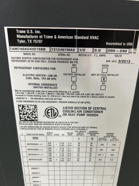 2 Ton AC/HP ECM Multiposition Air Handler 208-230/60/1 R-410A CFM 835