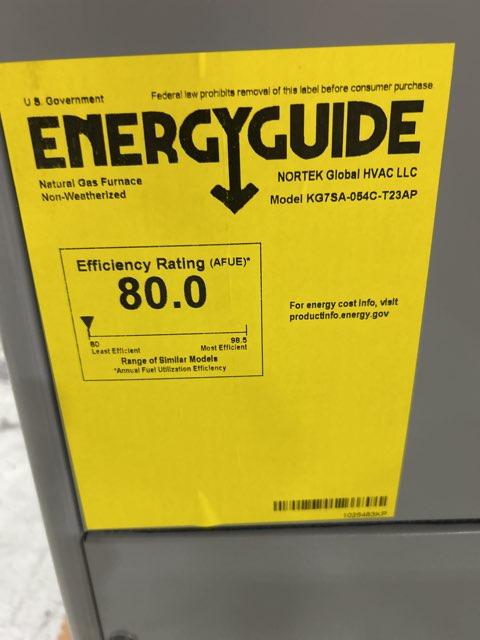 54,000 BTU Low NOx Single-Stage Upflow/Horizontal ECM Multi Speed Gas Furnace 80% 115/60/1 CFM: 1350