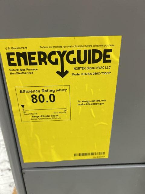 90,000 BTU Low NOx Single-Stage Upflow/Horizontal ECM Multi Speed Gas Furnace 80% 115/60/1 CFM: 2040