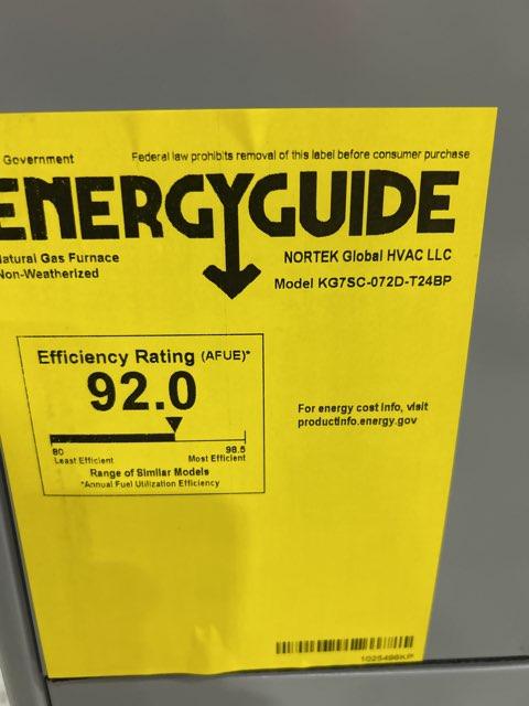 72,000 BTU Low NOx 1-Stg Upflow/Horizontal ECM Multi Speed Gas Furnace 92% 115/60/1 CFM: 1670