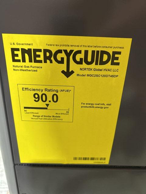120,000 BTU Low NOx 1-Stg Upflow/Horizontal ECM Multi Speed Gas Furnace 92% 115/60/1 CFM: 2135