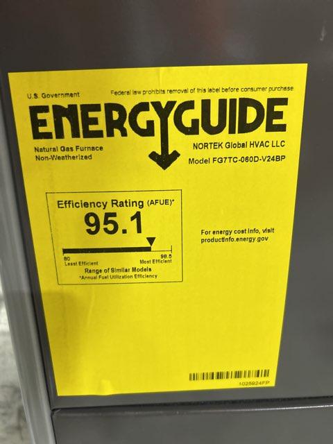 60,000 BTU Low NOx 2-Stg Upflow/Horizontal ECM Variable Speed Gas Furnace 95% 115/60/1 CFM: 1700