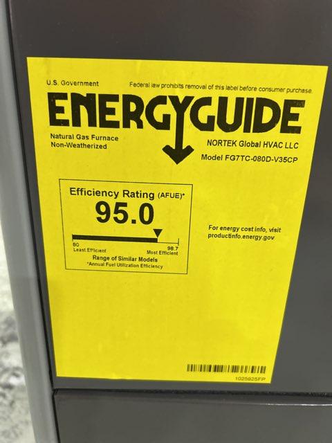 80,000 BTU Low NOx 2-Stg Upflow/Horizontal ECM Variable Speed Gas Furnace 95.1% 115/60/1 CFM: 1805