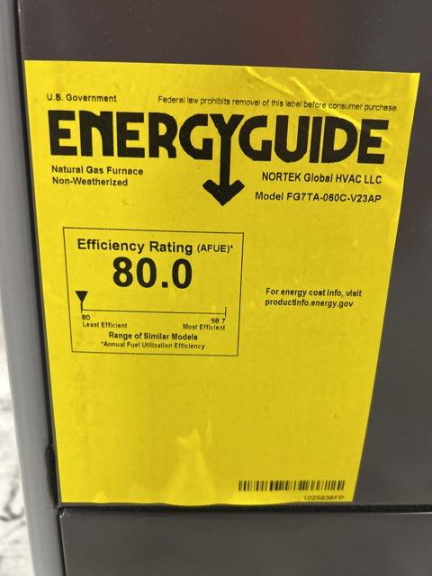 60,000 BTU Two-Stage Upflow/Horizontal ECM Variable Speed Gas Furnace; 80% AFUE, 115/60/1, CFM: 1200