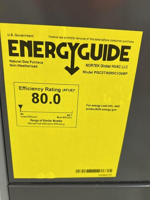 80,000 BTU Low NOx Two-Stage Upflow/Horizontal ECM Variable Speed Gas Furnace 80% 115/60/1 CFM: 1700