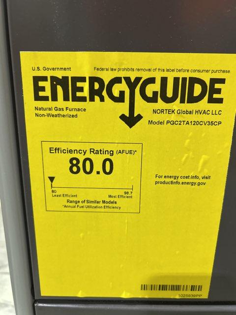 120,000 BTU Low NOx 2-Stg Upflow/Horizontal ECM Variable Speed Gas Furnace 80% 115/60/1 CFM: 1805