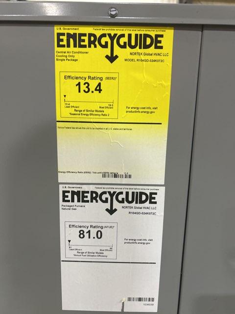 2 Ton Single-Stage Convertible Natural Gas/Electric Packaged Unit, 13.4 SEER2, 208-230/60/1, R410A