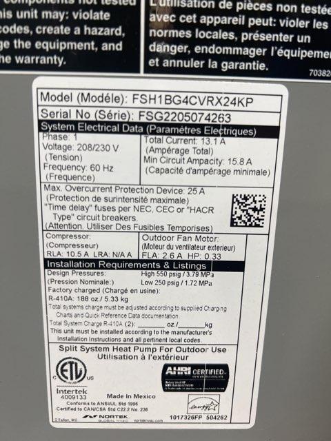 2 Ton Inverter Split-System Heat Pump 208-230/60/1 R410A 18.8 SEER2