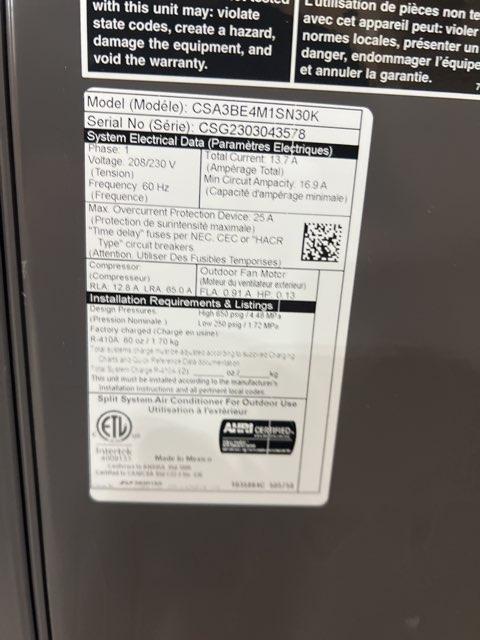 2.5 Ton Single-Stage Split-System Air Conditioner 208-230/60/1 R410A 14.3 SEER2