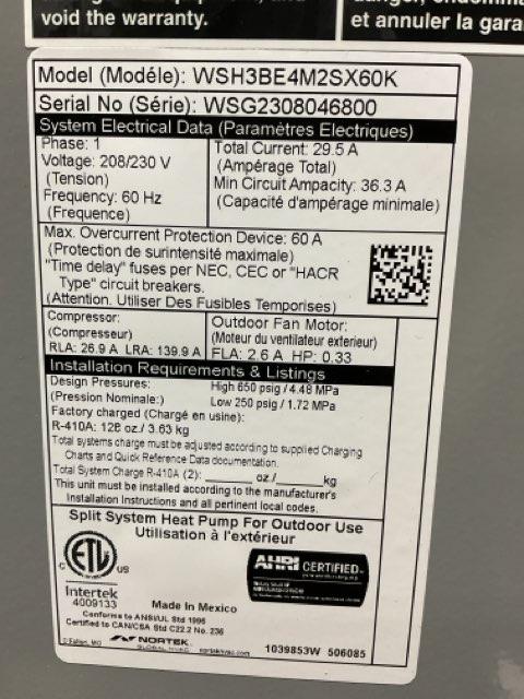 5 Ton Two-Stage Split-System Heat Pump 208-230/60/1 R410A 14.3 SEER2