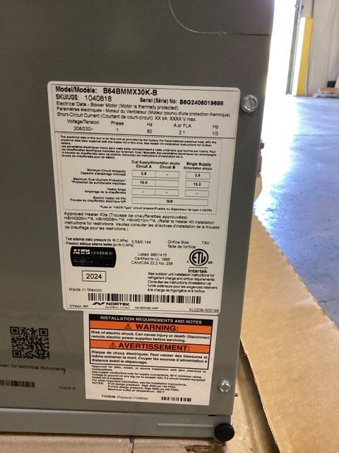 2.5 Ton AC/HP PSC Multiposition Air Handler 208-230/60/1 R-410A CFM 1415