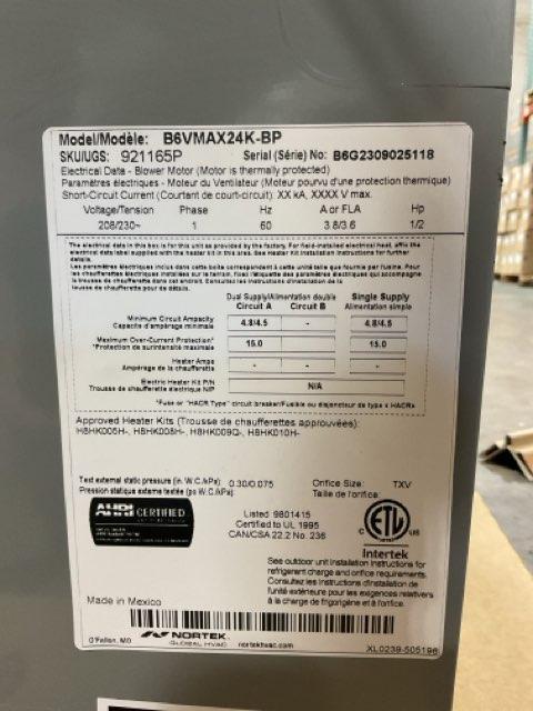 2 Ton AC/HP ECM Multiposition Air Handler 208-230/60/1 R-410A CFM 1600