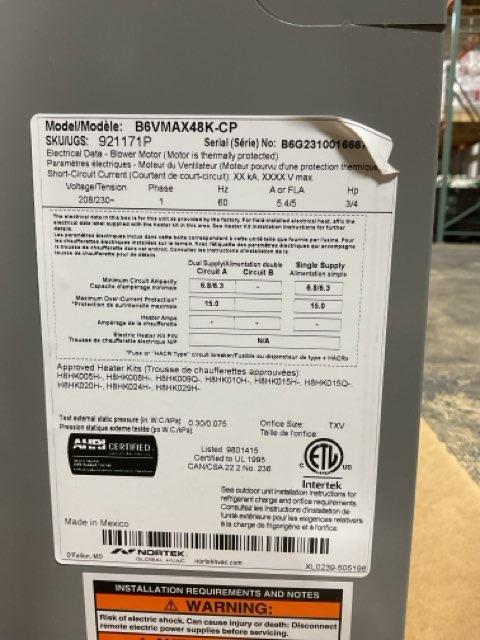 4 Ton AC/HP ECM Multiposition Air Handler 208-230/60/1 R-410A CFM 2000