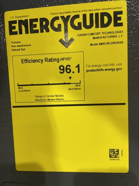 120,000 BTU Two-Stage Upflow/Horizontal ECM Multi Speed Gas Furnace 96% AFUE 115/60/1 CFM: 2000