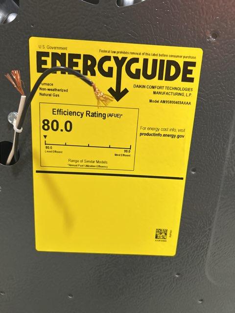 40,000 BTU Low NOx Single-Stage Upflow/Horizontal ECM Multi Speed Gas Furnace 80% 115/60/1 CFM: 1200