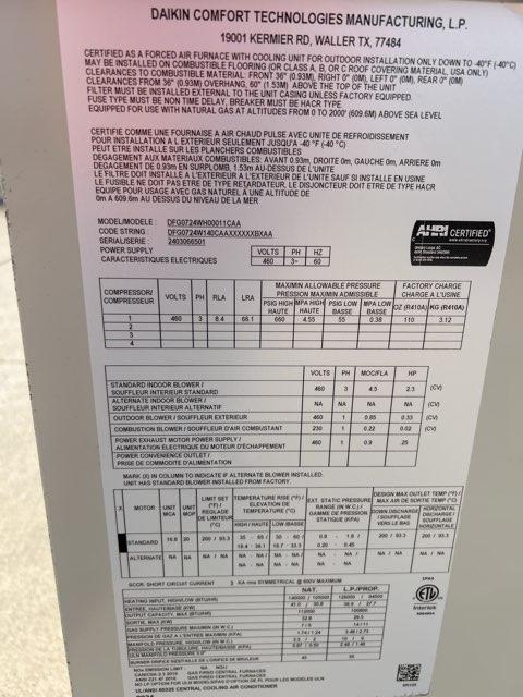6 Ton Two-Stage Convertible Natural Gas/Electric Packaged Unit, 11.2 EER, 460/60/3, R410A