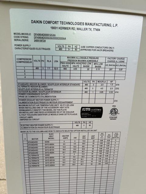 5 Ton Single-Stage Convertible Packaged Heat Pump Unit, 13.4 SEER2, 460/60/3, R410A