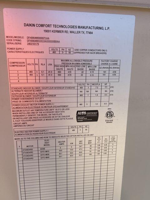 7.5 Ton Two-Stage Convertible Packaged Heat Pump Unit, 11 EER, 460/60/3, R410A