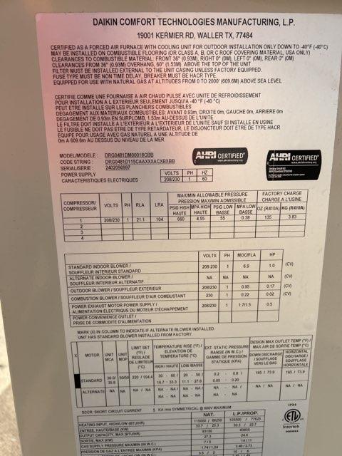 4 Ton Two-Stage Convertible Natural Gas/Electric Packaged Unit, 16.4 SEER2, 208-230/60/1, R410A