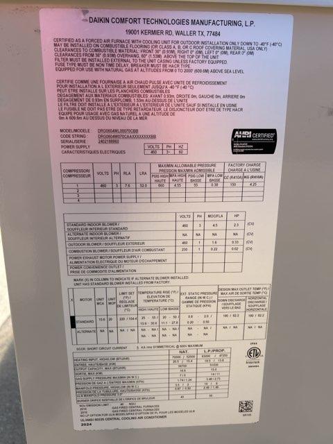 5 Ton Two-Stage Convertible Natural Gas/Electric Packaged Unit, 16.2 SEER2, 460/60/3, R410A
