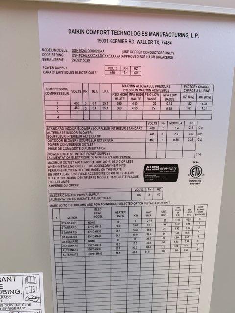 8.5 Ton Two-Stage Convertible Packaged Heat Pump Unit, 11.4 EER, 460/60/3, R32
