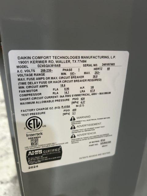 2.5 Ton Single-Stage Split-System Heat Pump 208-230/60/1 R410A 14.3 SEER2