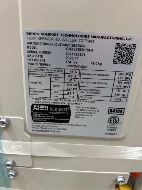 5 Ton Inverter Horizontal Split-System Communicating A/C 208-230/60/1 R410A 14 SEER2