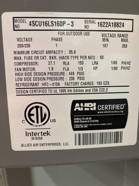 5 Ton Two-Stage Split-System Air Conditioner 208-230/60/1 R410A 14.5 SEER