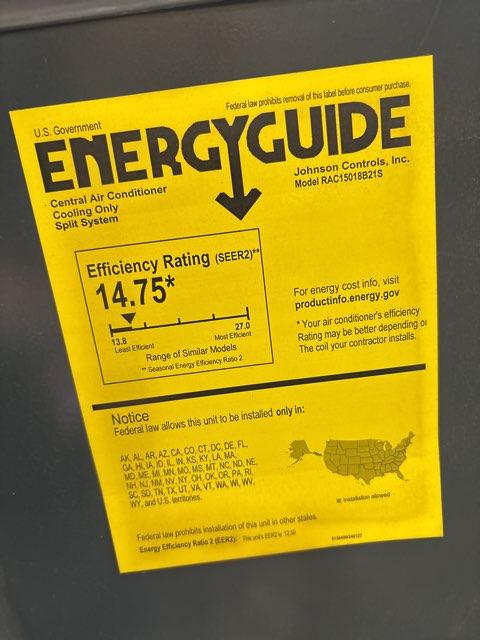 1.5 Ton Single-Stage Split-System Air Conditioner 208-230/60/1 R410A 15.2 SEER2