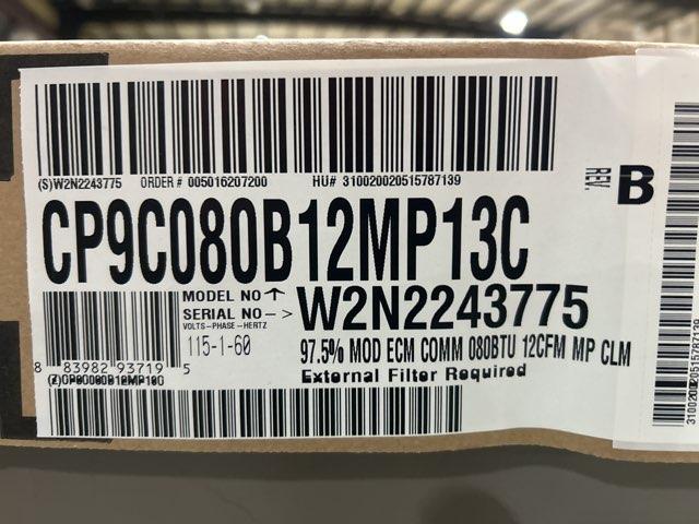 80,000 BTU 3-Stg Modulating Multi ECM Var Spd Comm Compatible Gas Furnace 97.5% 115/60/1 CFM: 1228
