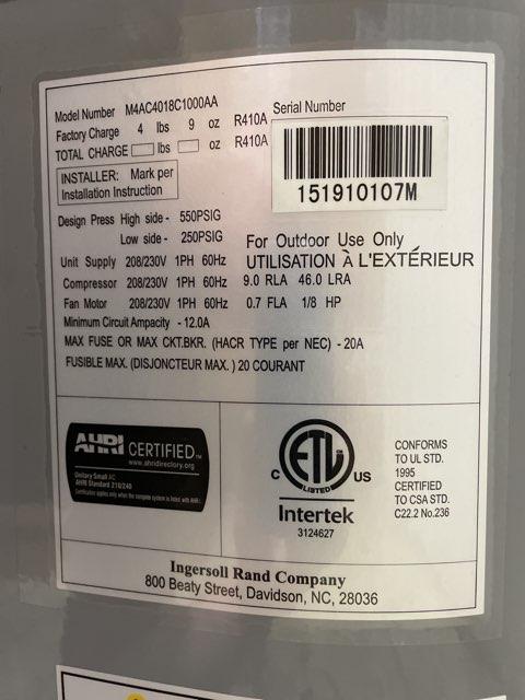 1.5 Ton Single-Stage Split-System Air Conditioner 208-230/60/1 R410A 14 SEER