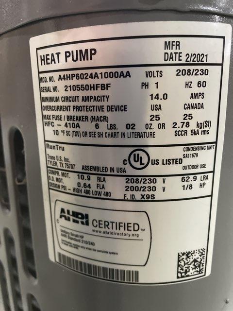 2 Ton Single-Stage Split-System Heat Pump 208-230/60/1 R410A 15 SEER