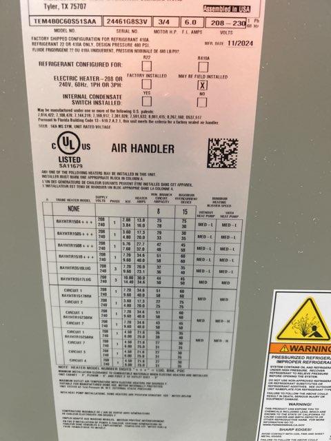 5 Ton AC/HP ECM Multiposition Air Handler; 208-230/60/1, R-410A, CFM 2040